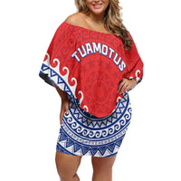 Custom Tuamotu Archipelago Family Matching Off Shoulder Short Dress and Hawaiian Shirt Polynesian Tribal Tattoo LT05 Mom's Dress Red - Polynesian Pride