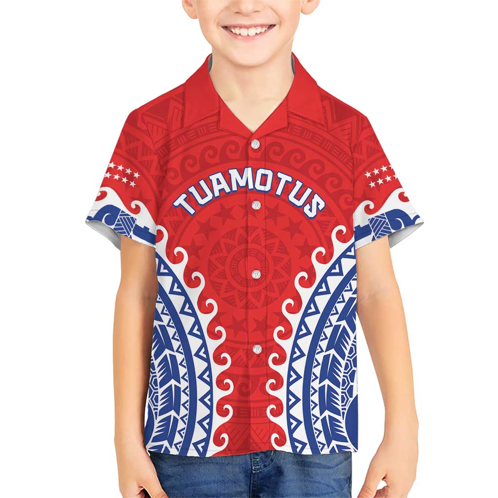 Custom Tuamotu Archipelago Family Matching Puletasi and Hawaiian Shirt Polynesian Tribal Tattoo LT05 Son's Shirt Red - Polynesian Pride