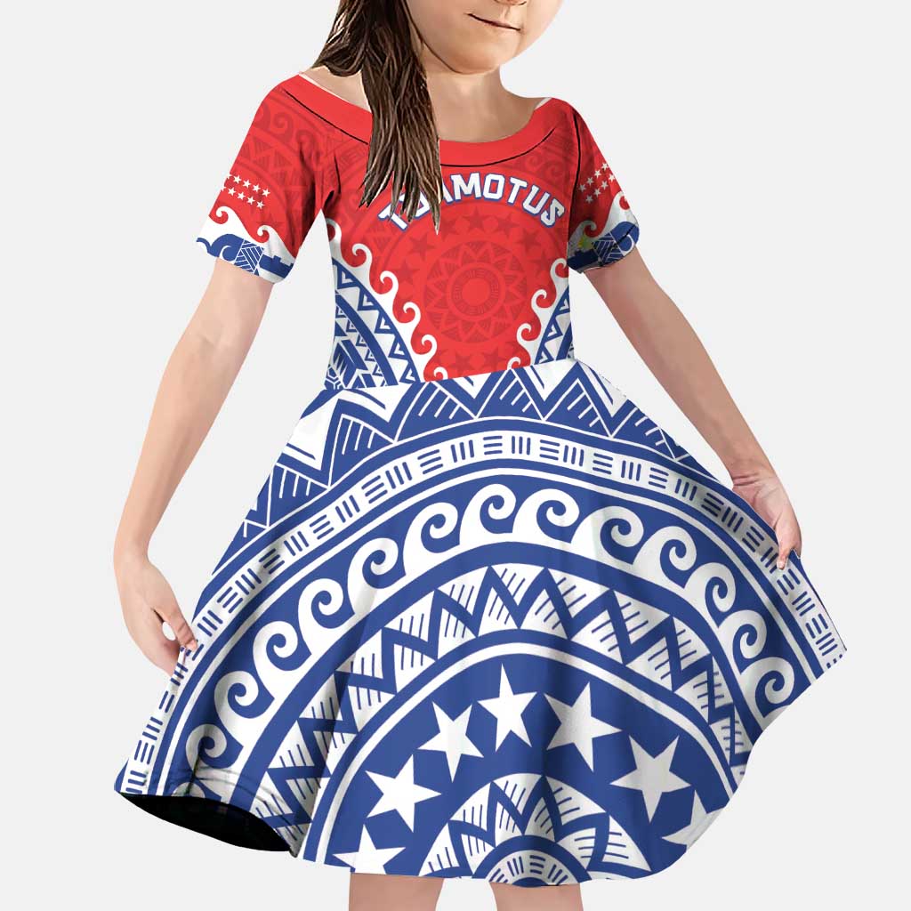 Custom Tuamotu Archipelago Family Matching Short Sleeve Bodycon Dress and Hawaiian Shirt Polynesian Tribal Tattoo LT05 Daughter's Dress Red - Polynesian Pride