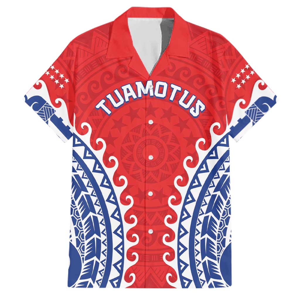 Custom Tuamotu Archipelago Family Matching Tank Maxi Dress and Hawaiian Shirt Polynesian Tribal Tattoo LT05 Dad's Shirt - Short Sleeve Red - Polynesian Pride