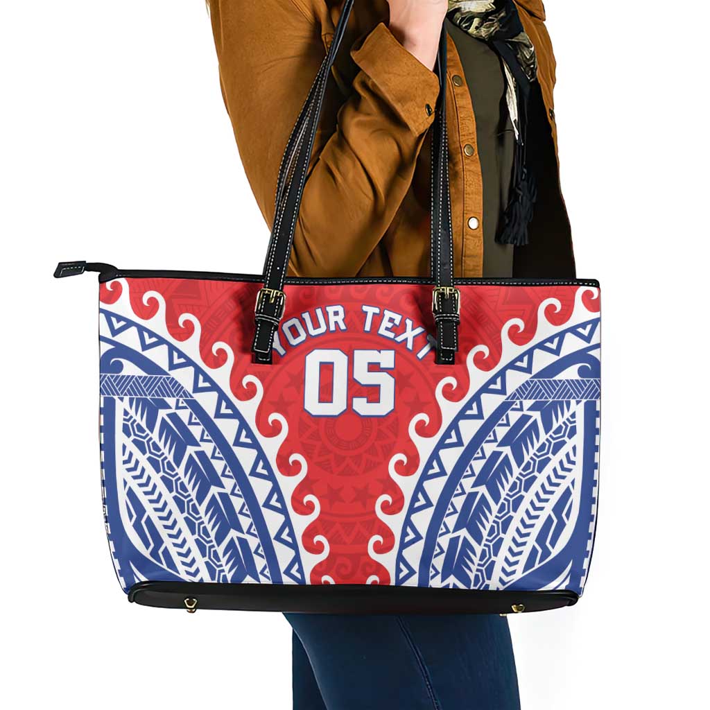 Custom Tuamotu Archipelago Leather Tote Bag Polynesian Tribal Tattoo