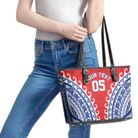 Custom Tuamotu Archipelago Leather Tote Bag Polynesian Tribal Tattoo