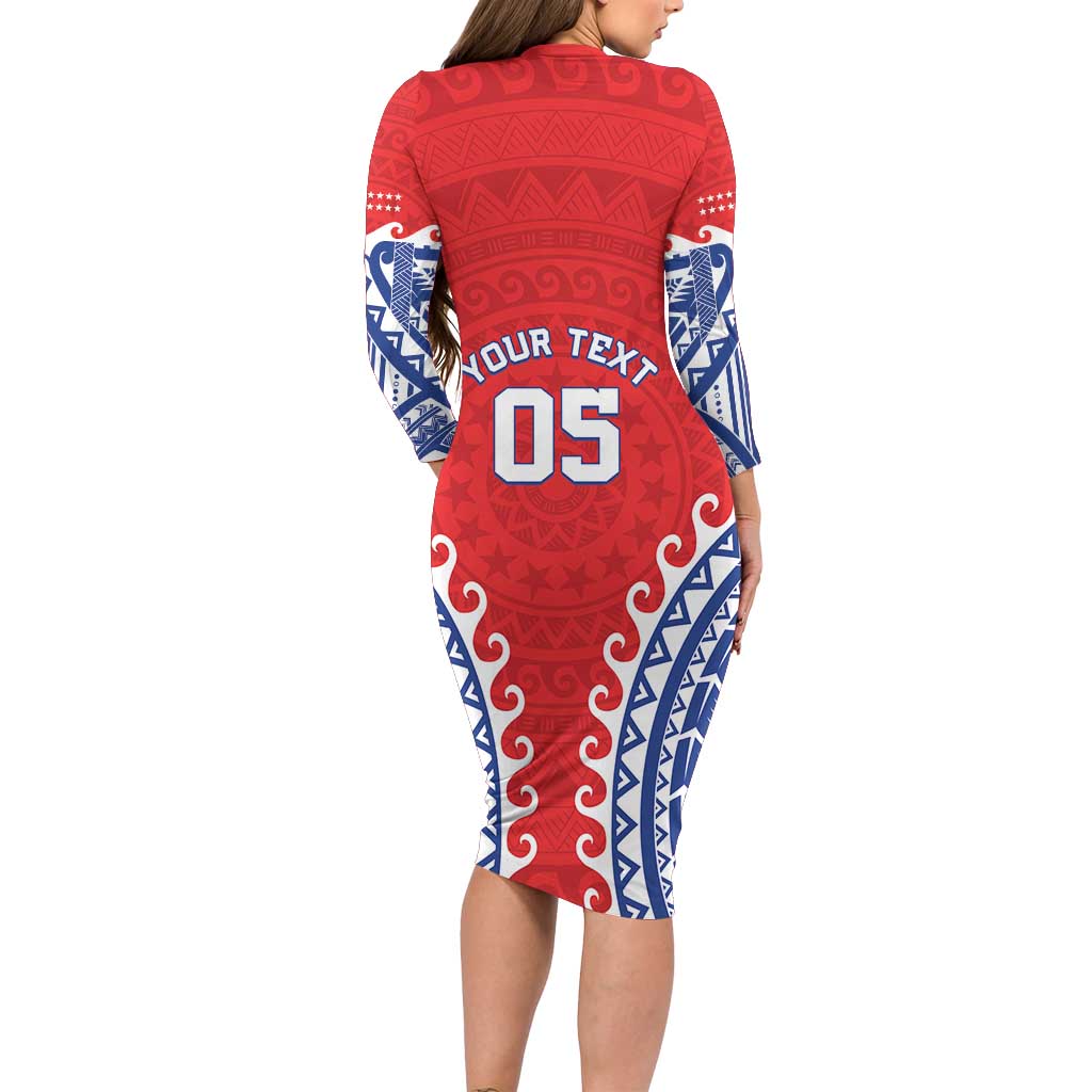 Custom Tuamotu Archipelago Long Sleeve Bodycon Dress Polynesian Tribal Tattoo