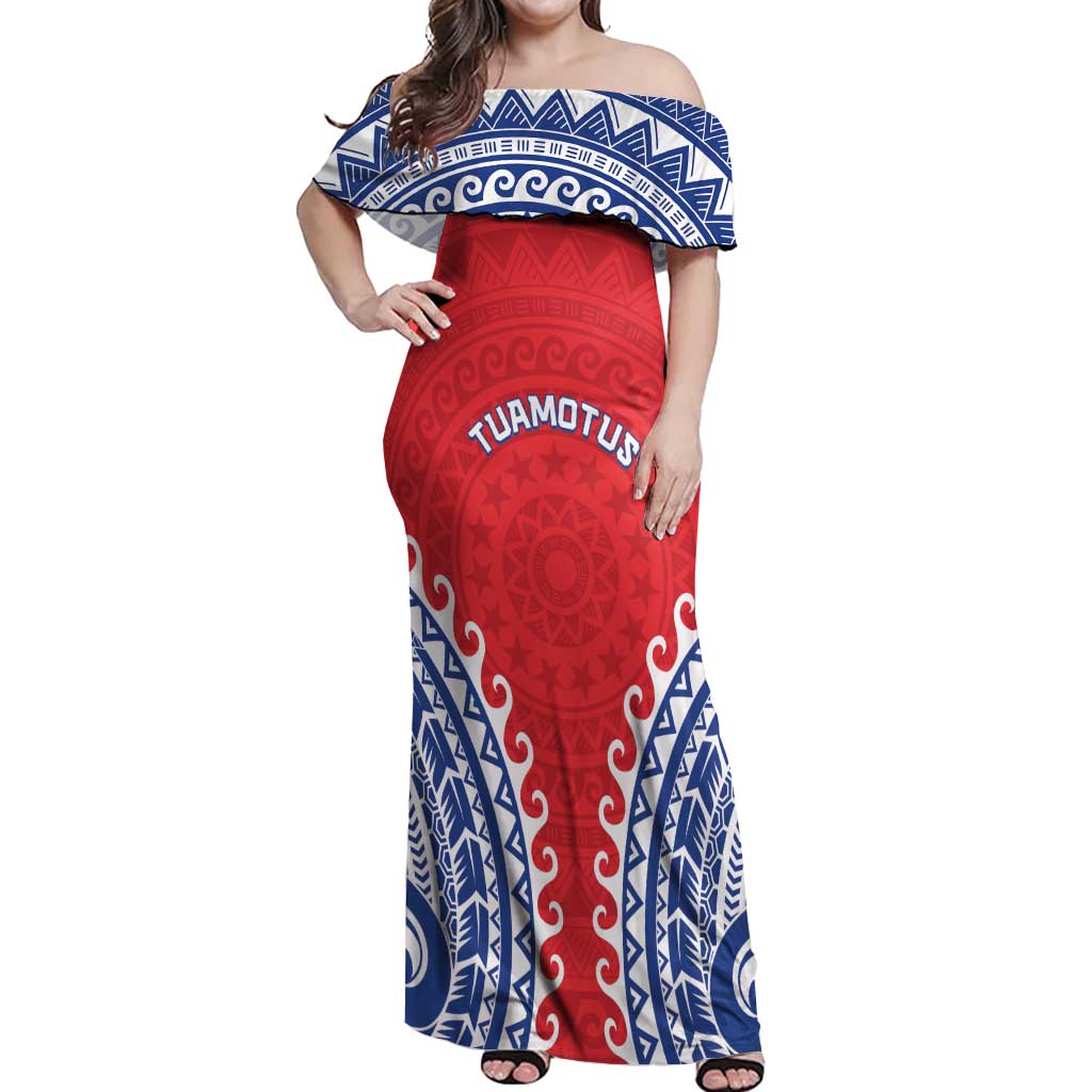 Custom Tuamotu Archipelago Off Shoulder Maxi Dress Polynesian Tribal Tattoo