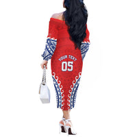 Custom Tuamotu Archipelago Off The Shoulder Long Sleeve Dress Polynesian Tribal Tattoo