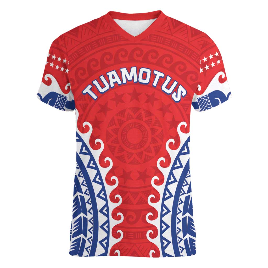 Custom Tuamotu Archipelago Women V-Neck T-Shirt Polynesian Tribal Tattoo