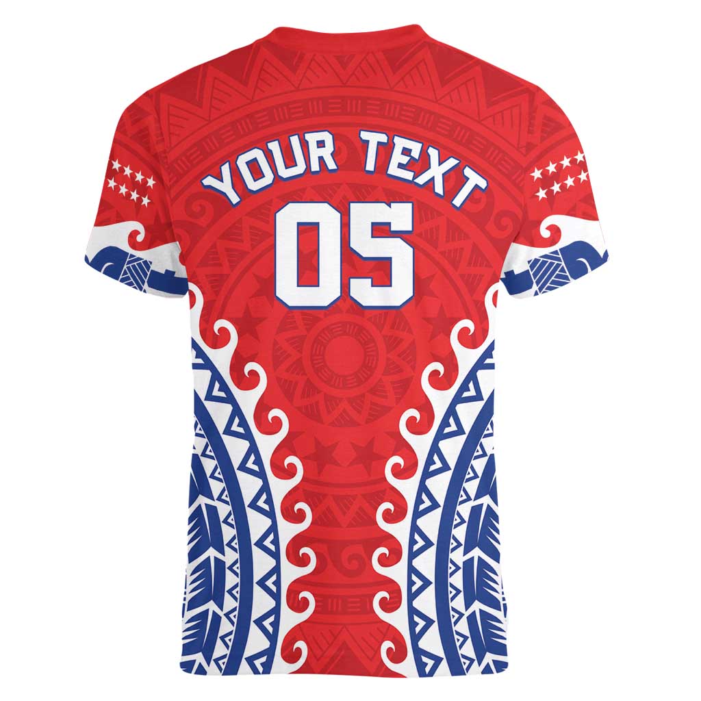 Custom Tuamotu Archipelago Women V-Neck T-Shirt Polynesian Tribal Tattoo