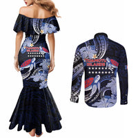 Tuamotu Islands Couples Matching Mermaid Dress and Long Sleeve Button Shirt Polynesian Pattern With Turtle