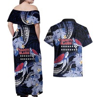 Tuamotu Islands Couples Matching Off Shoulder Maxi Dress and Hawaiian Shirt Polynesian Pattern With Turtle