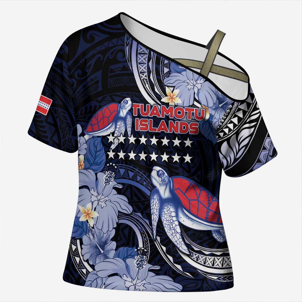 Tuamotu Islands Cross Shoulder Shirt Polynesian Pattern With Turtle