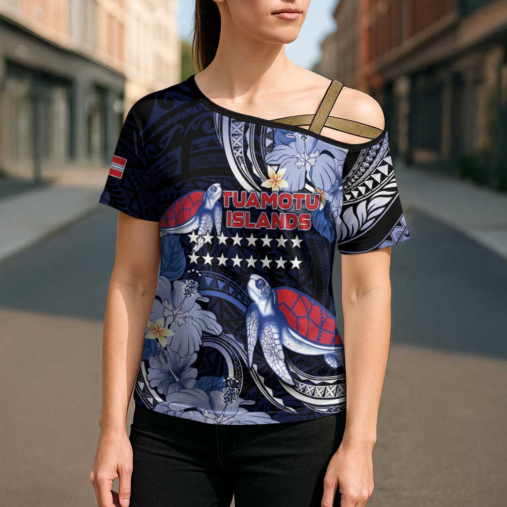 Tuamotu Islands Cross Shoulder Shirt Polynesian Pattern With Turtle
