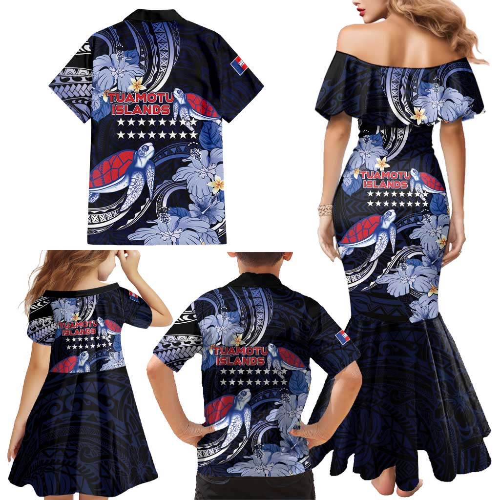 Tuamotu Islands Family Matching Mermaid Dress and Hawaiian Shirt Polynesian Pattern With Turtle
