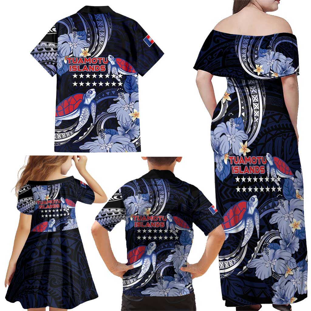 Tuamotu Islands Family Matching Off Shoulder Maxi Dress and Hawaiian Shirt Polynesian Pattern With Turtle