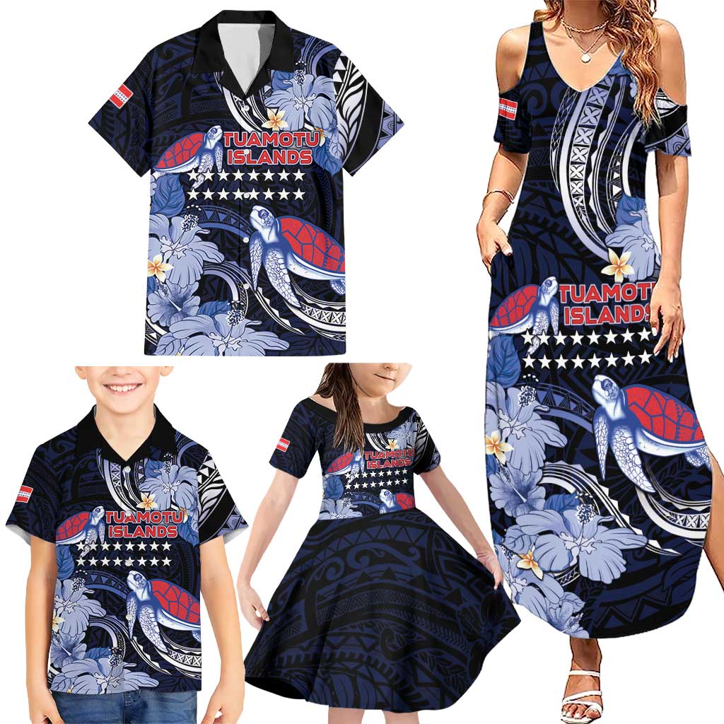 Tuamotu Islands Family Matching Summer Maxi Dress and Hawaiian Shirt Polynesian Pattern With Turtle
