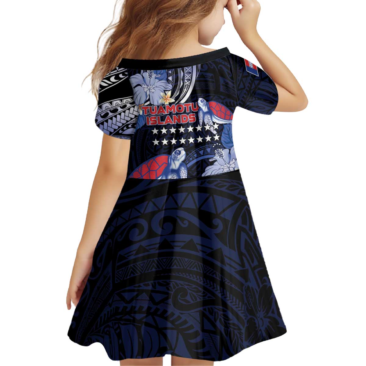 Tuamotu Islands Kid Short Sleeve Dress Polynesian Pattern With Turtle