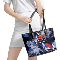 Tuamotu Islands Leather Tote Bag Polynesian Pattern With Turtle