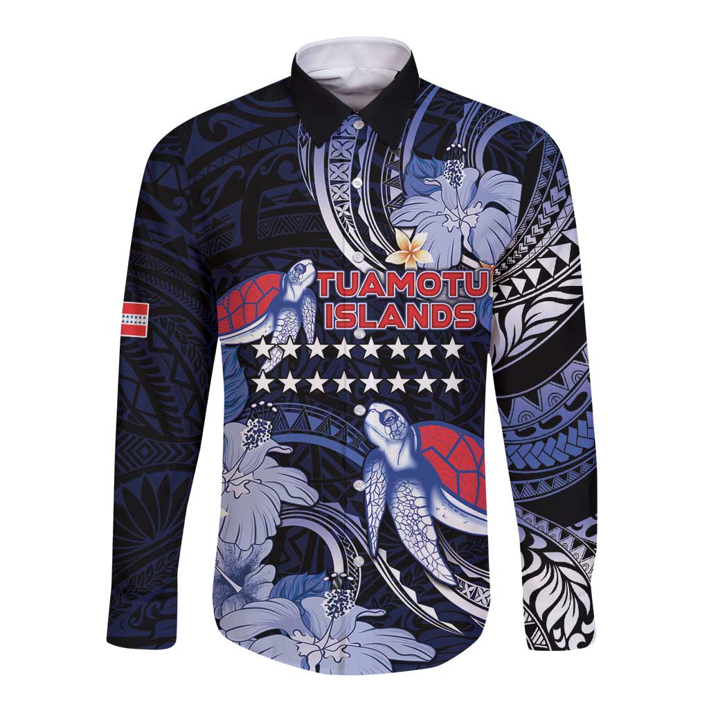 Tuamotu Islands Long Sleeve Button Shirt Polynesian Pattern With Turtle