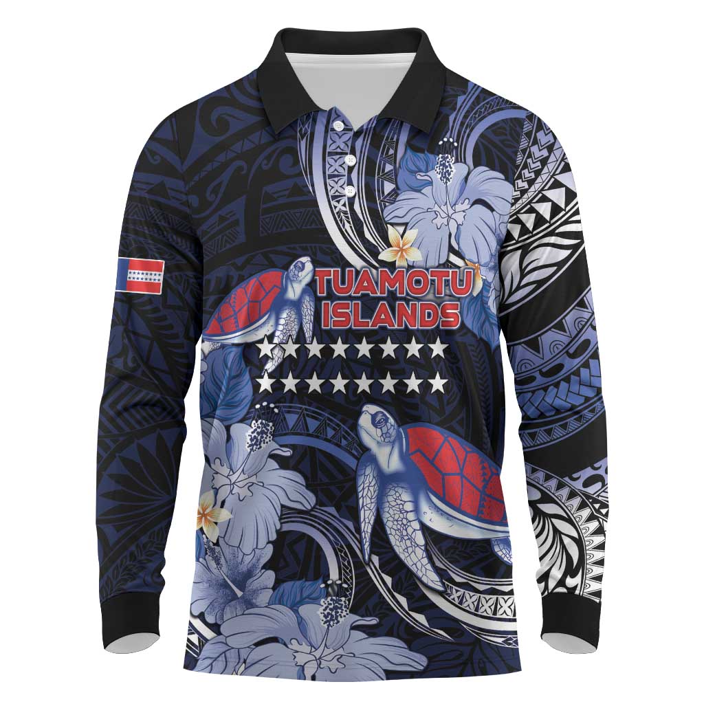 Tuamotu Islands Long Sleeve Polo Shirt Polynesian Pattern With Turtle