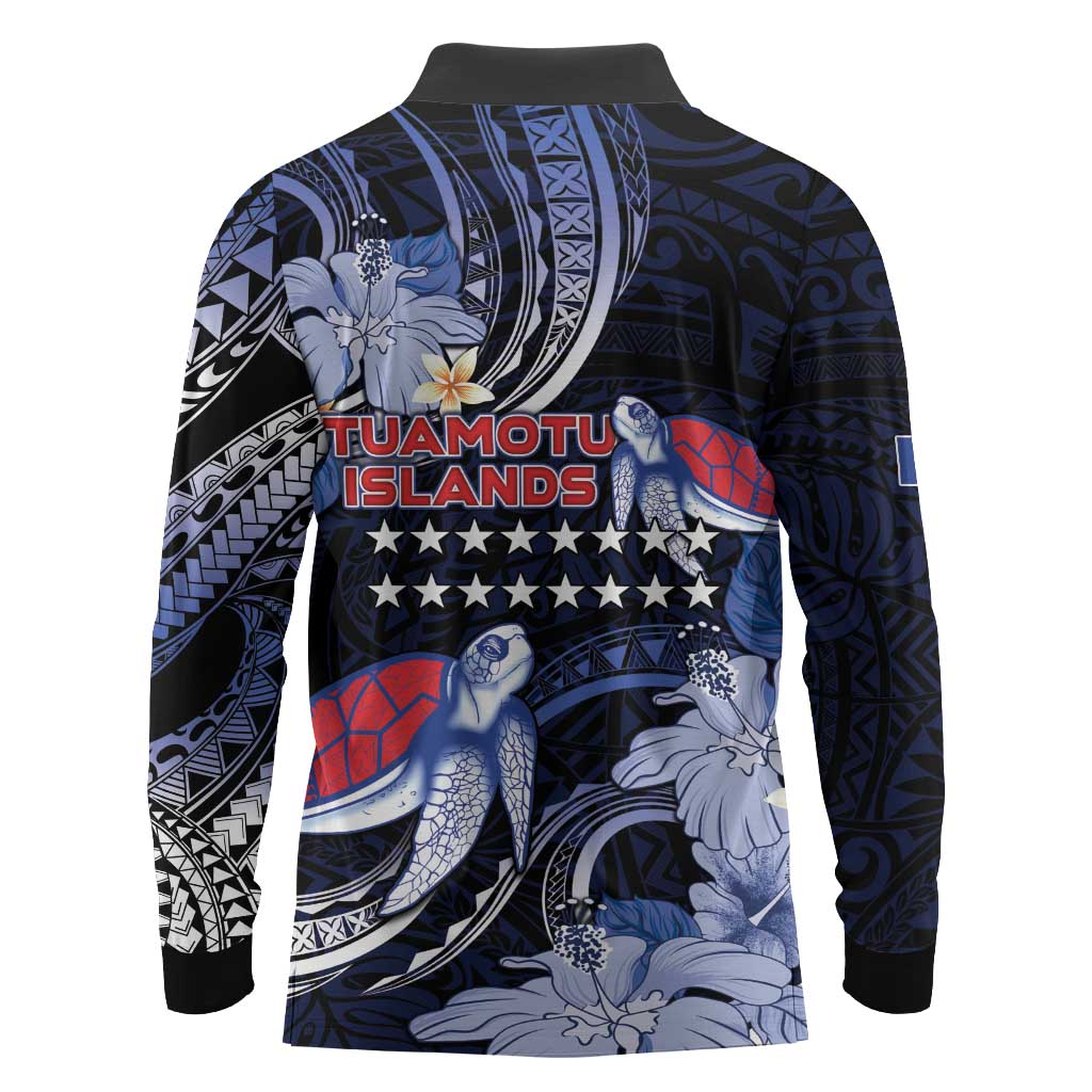 Tuamotu Islands Long Sleeve Polo Shirt Polynesian Pattern With Turtle