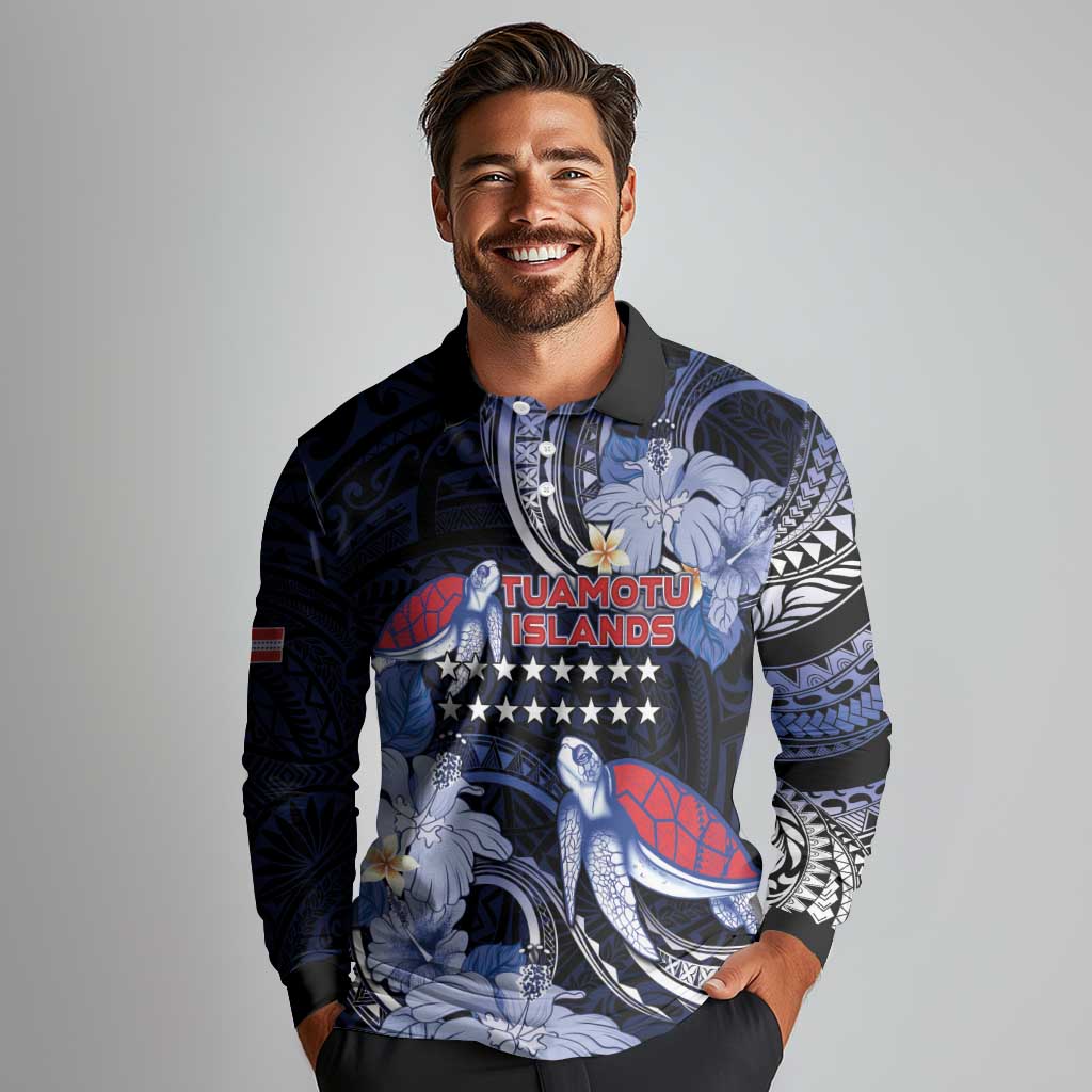 Tuamotu Islands Long Sleeve Polo Shirt Polynesian Pattern With Turtle