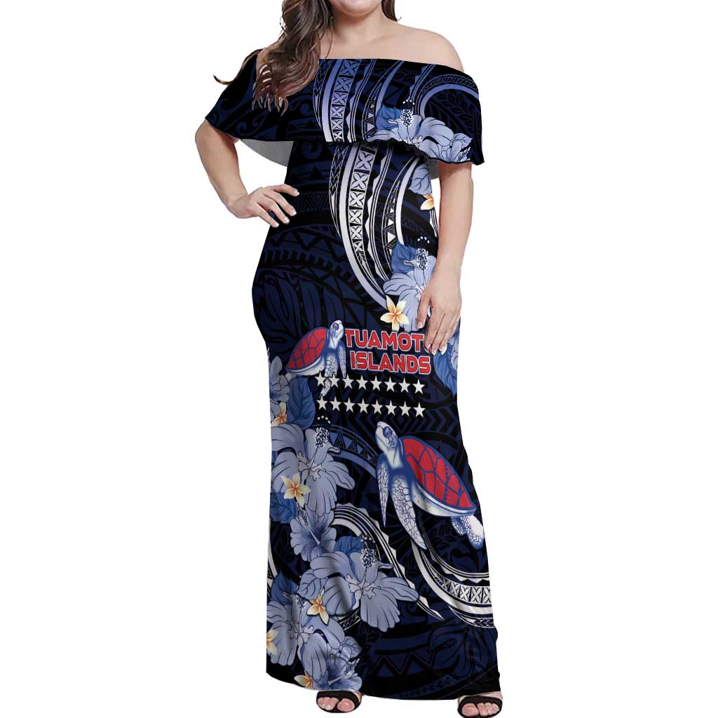 Tuamotu Islands Off Shoulder Maxi Dress Polynesian Pattern With Turtle