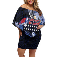 Tuamotu Islands Off Shoulder Short Dress Polynesian Pattern With Turtle