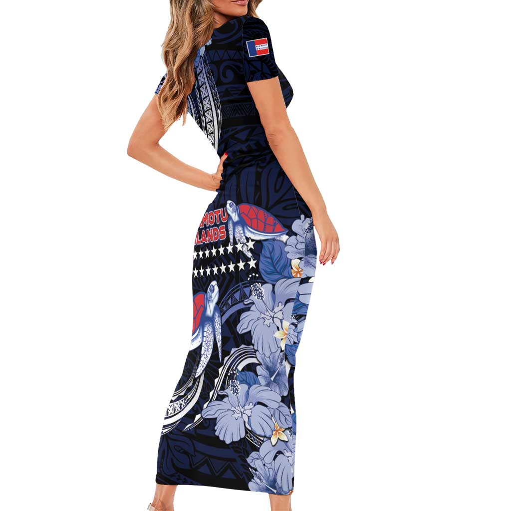 Tuamotu Islands Short Sleeve Bodycon Dress Polynesian Pattern With Turtle