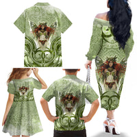 New Zealand Maori Fairy Patupaiarehe Family Matching Off Shoulder Long Sleeve Dress and Hawaiian Shirt Polynesian Style LT05 - Polynesian Pride