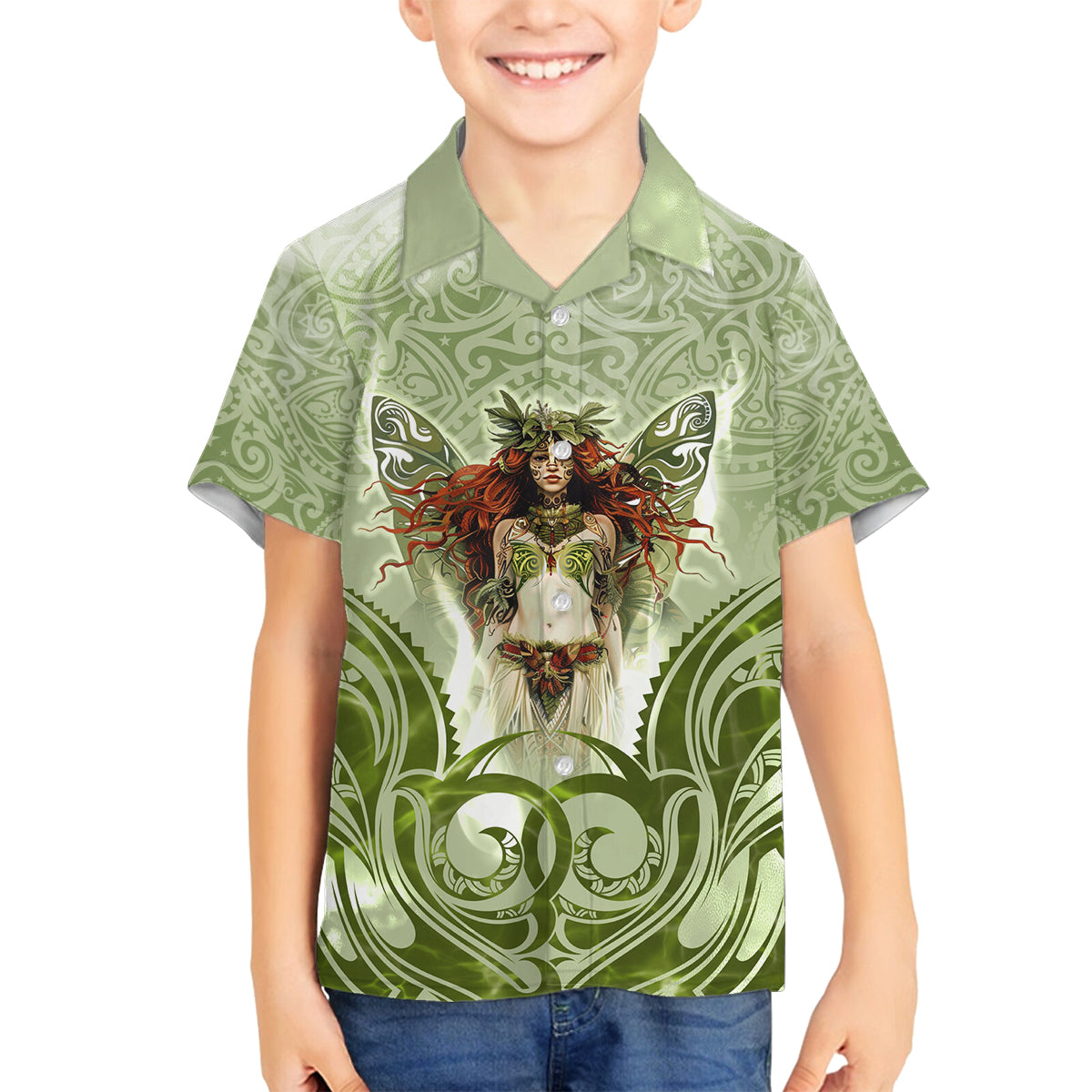 New Zealand Maori Fairy Patupaiarehe Family Matching Off Shoulder Short Dress and Hawaiian Shirt Polynesian Style LT05 Son's Shirt Red - Polynesian Pride
