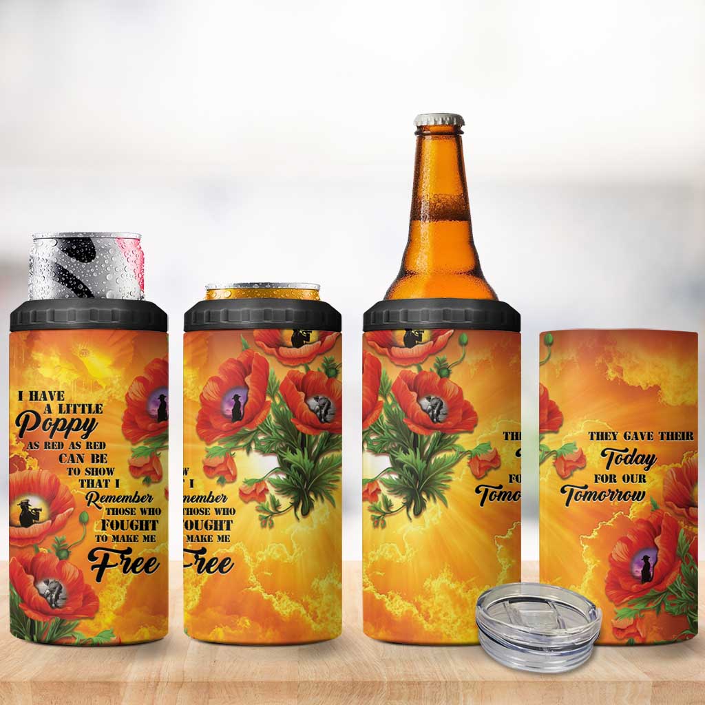 ANZAC Day Red Poppy 4 in 1 Can Cooler Tumbler Honoring The ANZAC Spirit
