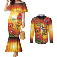 ANZAC Day Red Poppy Couples Matching Mermaid Dress and Long Sleeve Button Shirt Honoring The ANZAC Spirit LT05 Orange - Polynesian Pride