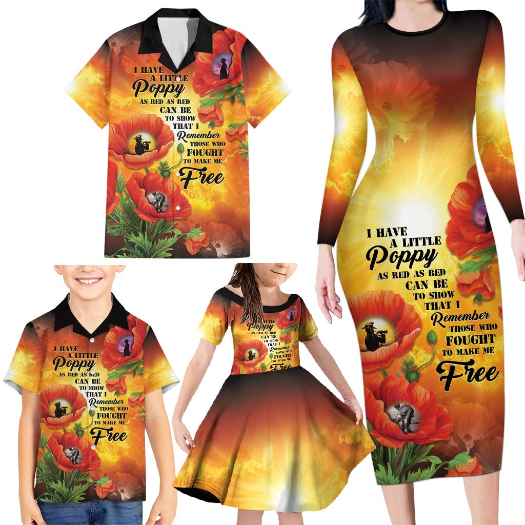 ANZAC Day Red Poppy Family Matching Long Sleeve Bodycon Dress and Hawaiian Shirt Honoring The ANZAC Spirit LT05 - Polynesian Pride