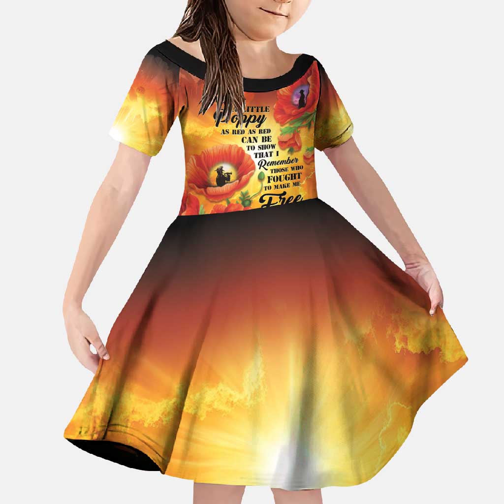 ANZAC Day Red Poppy Family Matching Mermaid Dress and Hawaiian Shirt Honoring The ANZAC Spirit LT05 Daughter's Dress Orange - Polynesian Pride