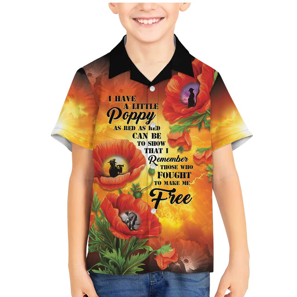 ANZAC Day Red Poppy Family Matching Mermaid Dress and Hawaiian Shirt Honoring The ANZAC Spirit LT05 Son's Shirt Orange - Polynesian Pride