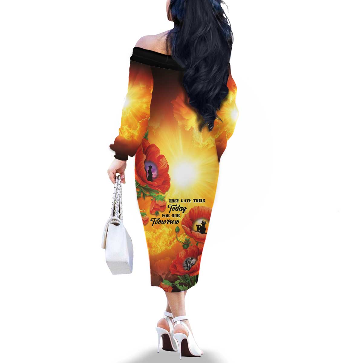 ANZAC Day Red Poppy Family Matching Off The Shoulder Long Sleeve Dress and Hawaiian Shirt Honoring The ANZAC Spirit LT05 - Polynesian Pride