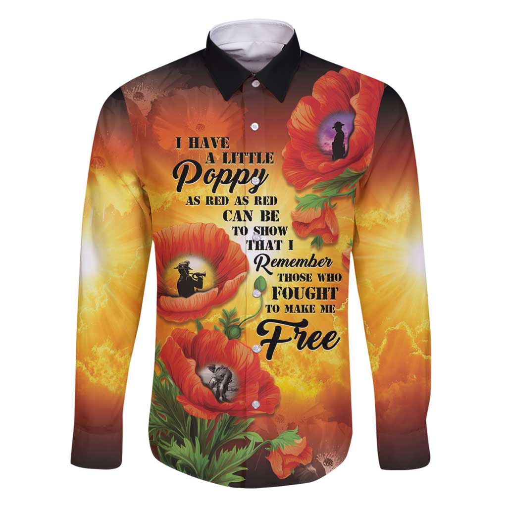 ANZAC Day Red Poppy Family Matching Off Shoulder Short Dress and Hawaiian Shirt Honoring The ANZAC Spirit LT05 Dad's Shirt - Long Sleeve Orange - Polynesian Pride