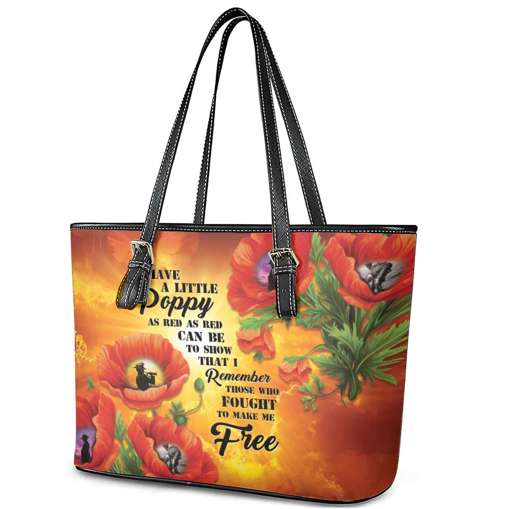 ANZAC Day Red Poppy Leather Tote Bag Honoring The ANZAC Spirit