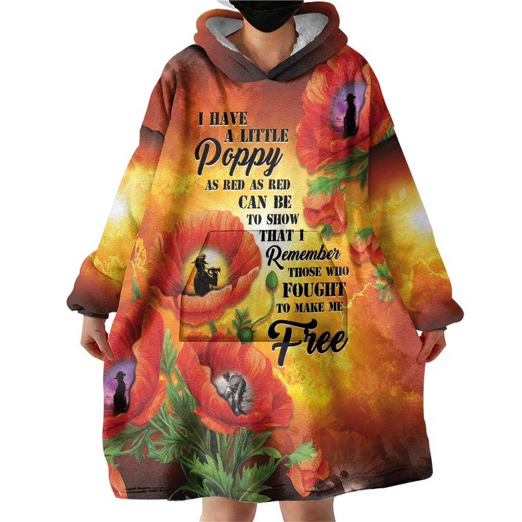 ANZAC Day Red Poppy Wearable Blanket Hoodie Honoring The ANZAC Spirit