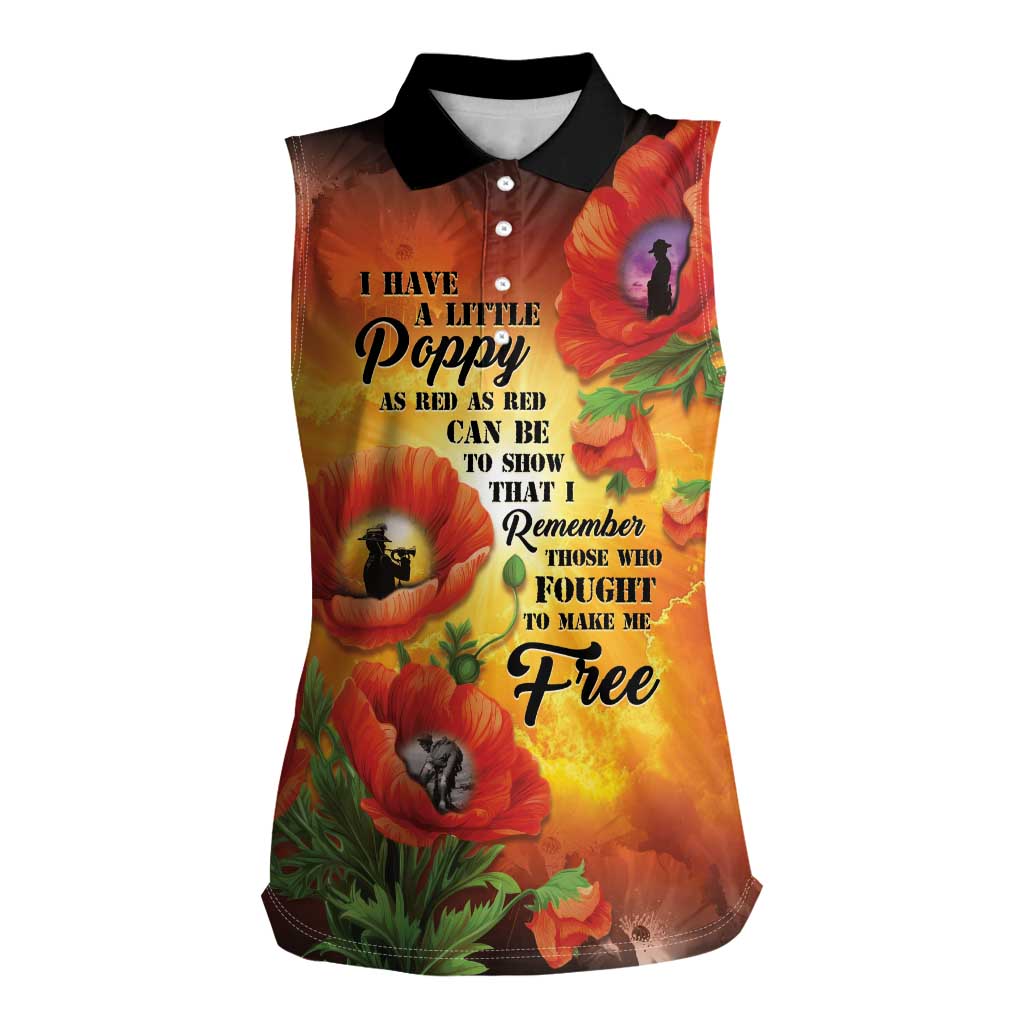 ANZAC Day Red Poppy Women Sleeveless Polo Shirt Honoring The ANZAC Spirit LT05 Female Orange - Polynesian Pride