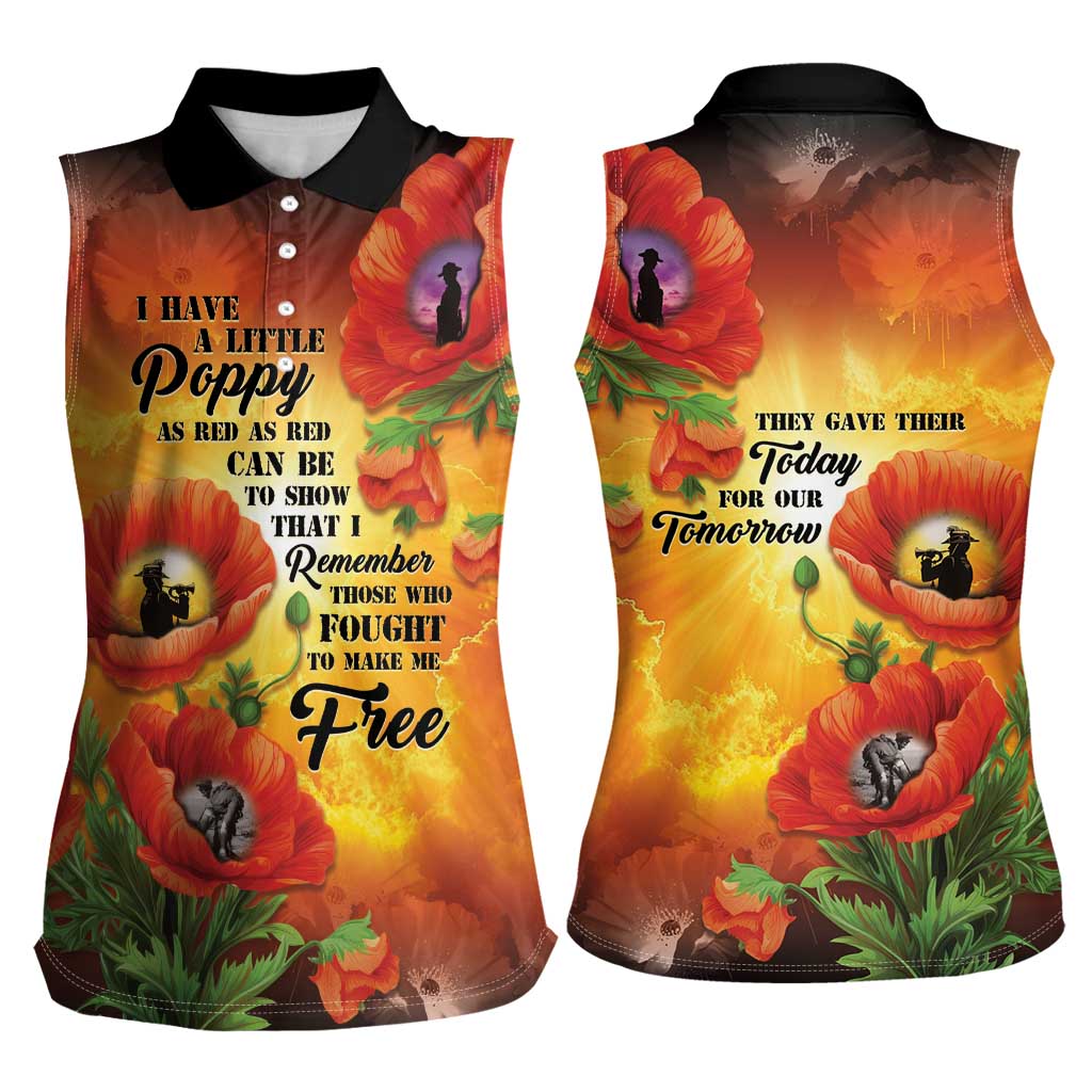 ANZAC Day Red Poppy Women Sleeveless Polo Shirt Honoring The ANZAC Spirit LT05 - Polynesian Pride