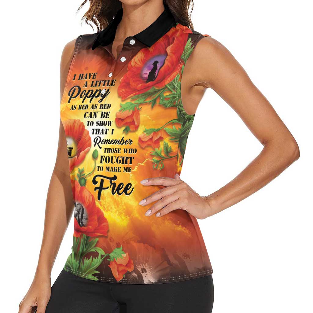 ANZAC Day Red Poppy Women Sleeveless Polo Shirt Honoring The ANZAC Spirit LT05 - Polynesian Pride