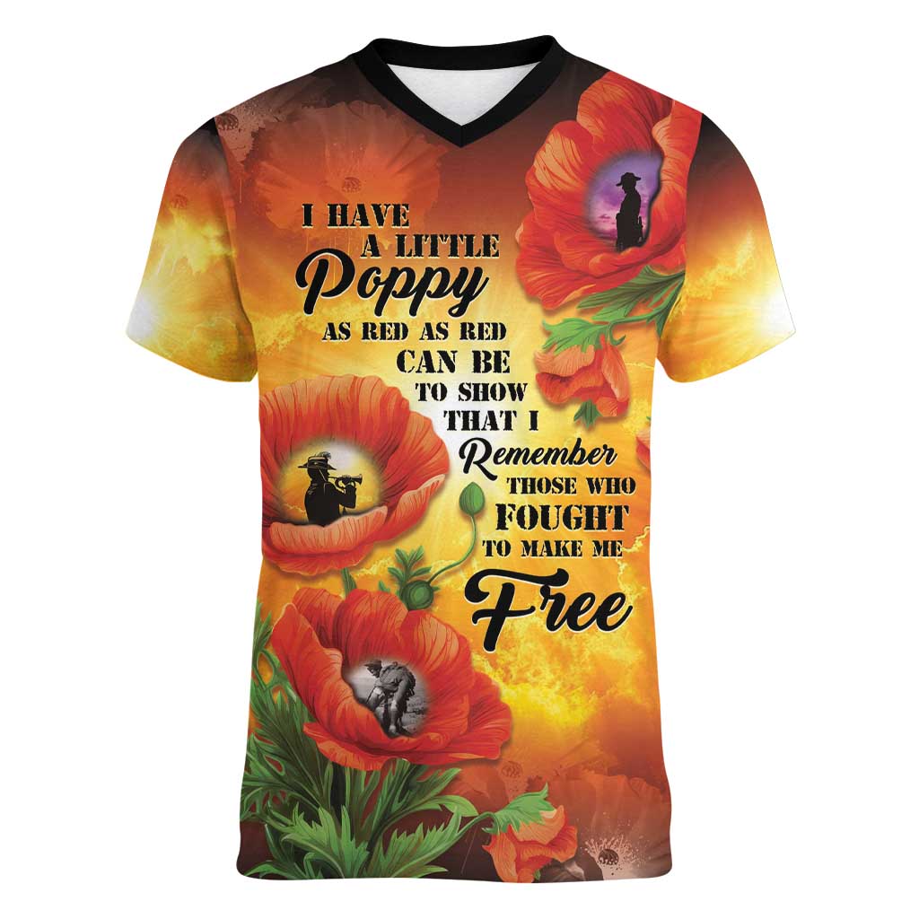 ANZAC Day Red Poppy Women V-Neck T-Shirt Honoring The ANZAC Spirit LT05 Female Orange - Polynesian Pride