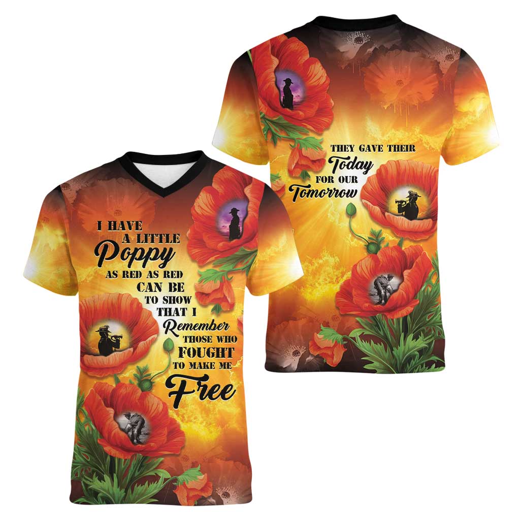 ANZAC Day Red Poppy Women V-Neck T-Shirt Honoring The ANZAC Spirit LT05 - Polynesian Pride
