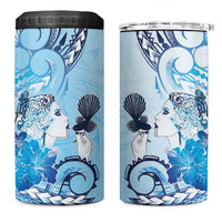 Aotearoa Maori Wahine 4 in 1 Can Cooler Tumbler Fantail Bird Blue Gold Marble