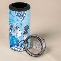 Aotearoa Maori Wahine 4 in 1 Can Cooler Tumbler Fantail Bird Blue Gold Marble