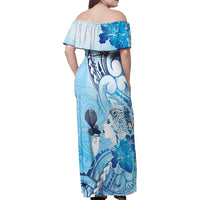 Aotearoa Maori Wahine Family Matching Off Shoulder Maxi Dress and Hawaiian Shirt Fantail Bird Blue Gold Marble