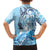 Aotearoa Maori Wahine Family Matching Off Shoulder Short Dress and Hawaiian Shirt Fantail Bird Blue Gold Marble