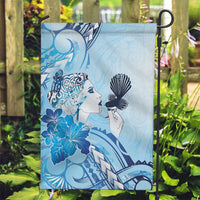 Aotearoa Maori Wahine Garden Flag Fantail Bird Blue Gold Marble