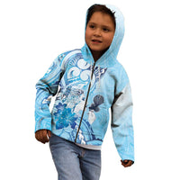 Aotearoa Maori Wahine Kid Hoodie Fantail Bird Blue Gold Marble