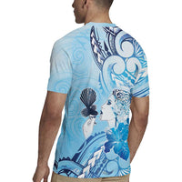 Aotearoa Maori Wahine Rugby Jersey Fantail Bird Blue Gold Marble